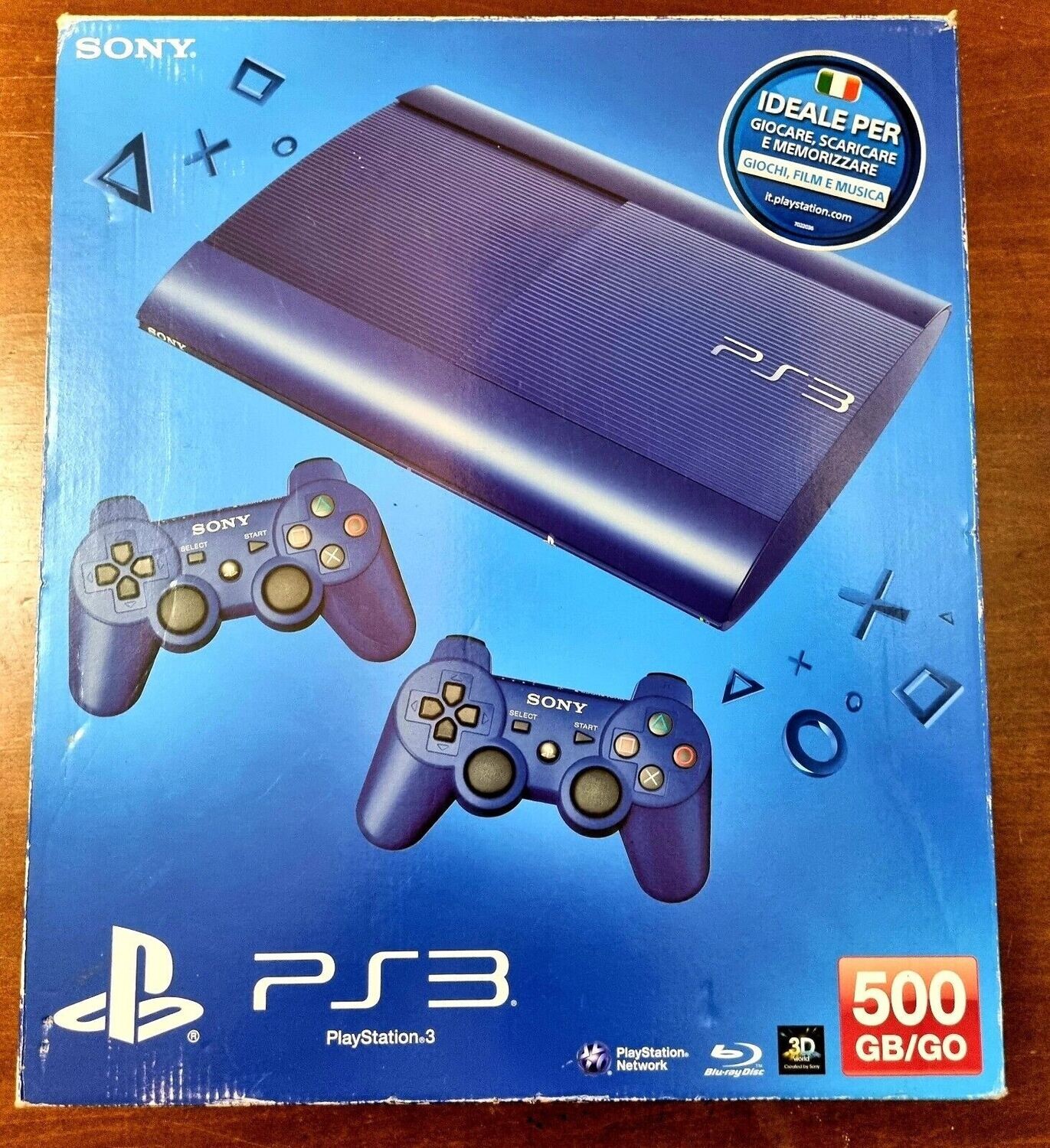 SONY PS3 SUPER SLIM 500 GB AZURITE BLUE CON 2 DUALSHOCK