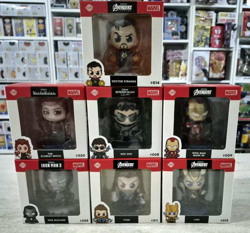 Marvel Lotto 7 Mini Figures Cosbi Hot Toys 8 Cm Iron Man Thor Strange Loki Ecc.