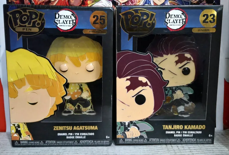 Bunde 2 Funko Pop! Pin Anime Demon Slayer Tanjiro Kamado &amp; Zenitsu Agatsuma 9cm