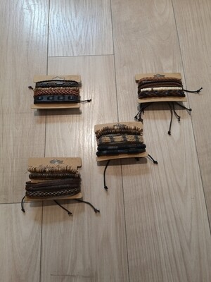 4 bracelets cuir/corde/bois fashion jewelry
