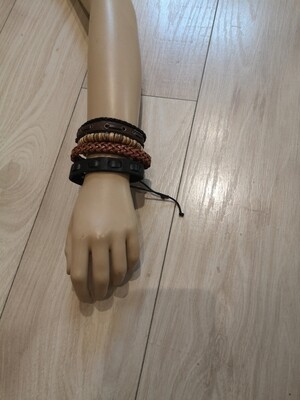 4 bracelets cuir/corde/bois fashion jewelry