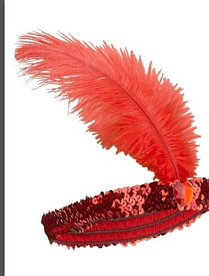 Bandeau Charleston à sequins et plume rouge Carnaval Jadeo