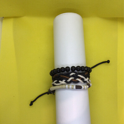 3 bracelets cuir/corde/perles fashion jewelry