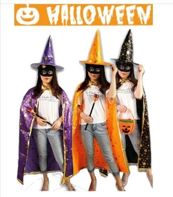 Ensemble Halloween chapeau et cape de magicien /sorcier 