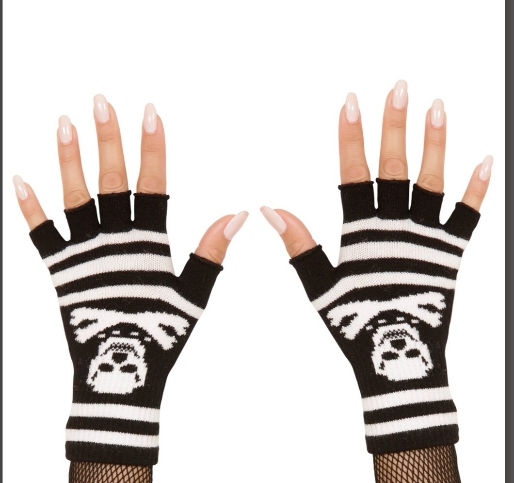 Mitaines Halloween tête de mort pirate Widmann 