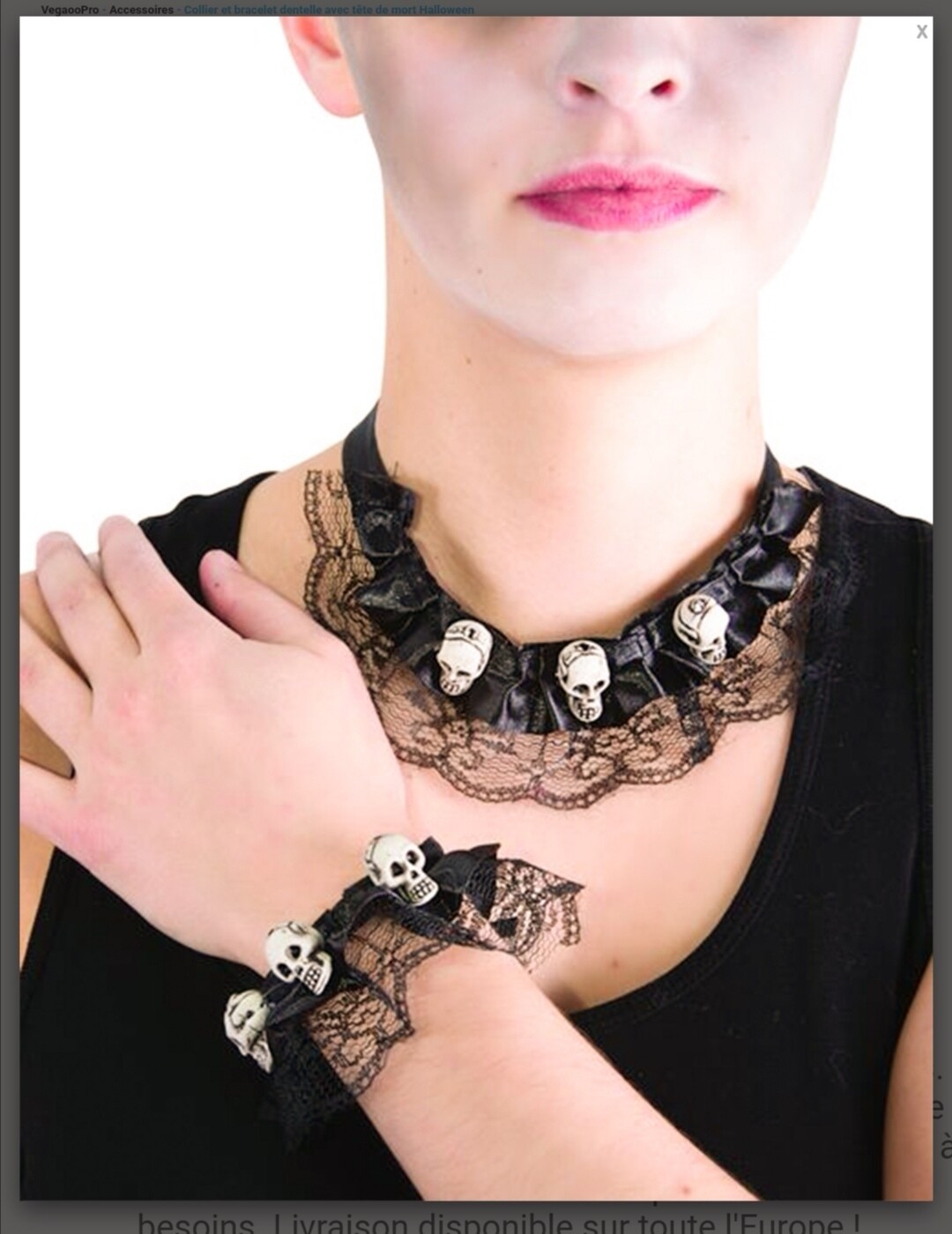 Collier et bracelet dentelle Halloween 