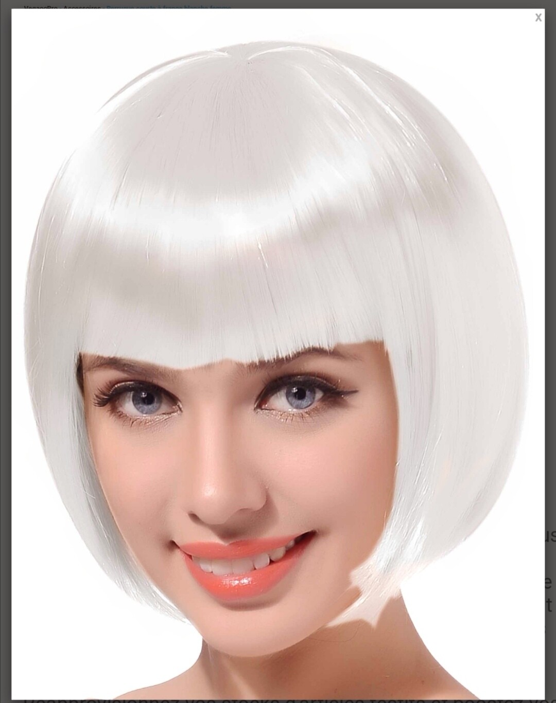 Perruque courte à frange blanche femme jadeo
