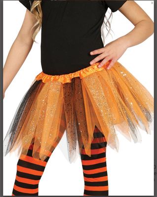 Déguisement tutu bicolore noir et orange fille 