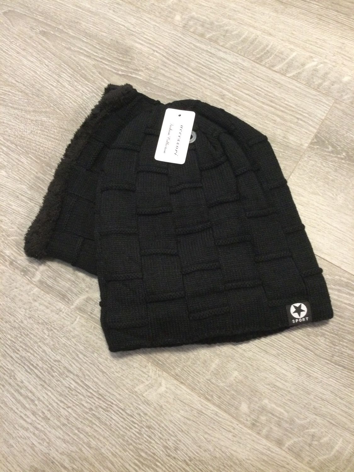 Ensemble bonnet et tour de cou homme Emma Collection , Couleur: Noir