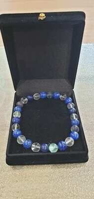 bracelet en cristal de roche, lapis lazuli et fluorite