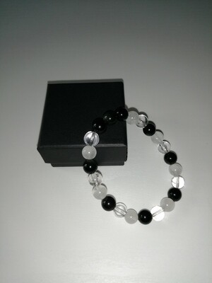 Bracelet "deuil" obsidienne noire/cristal de roche/pierre de lune