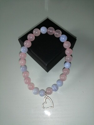 Bracelet quartz rose calcedoine bleue