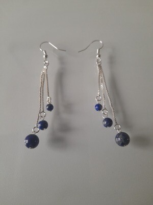 Lapis Lazuli Boucles D&#39;oreilles Triple Perles 4,6 Et 8mm