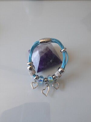 Bracelet cordons bleu multi rangs pampilles cœurs & perles