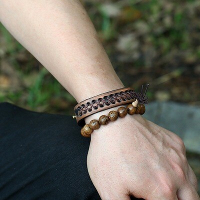 Ensemble bracelet en perles en bois