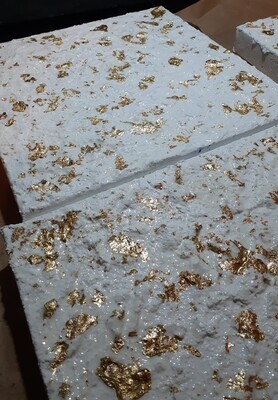 Golden Snow - 10x10  White Textured Gold Foil - Desk Art