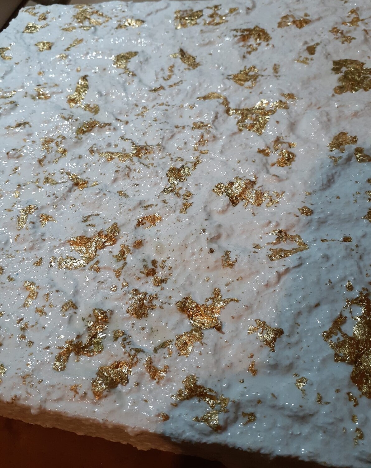 Golden Snow - 10x10  White Textured Gold Foil - Desk Art