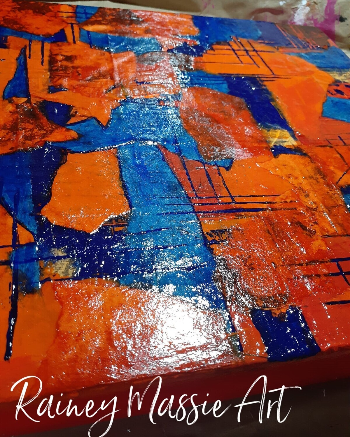 Collegiate Pride - LUXE 12x12 Orange and Navy Desk Art