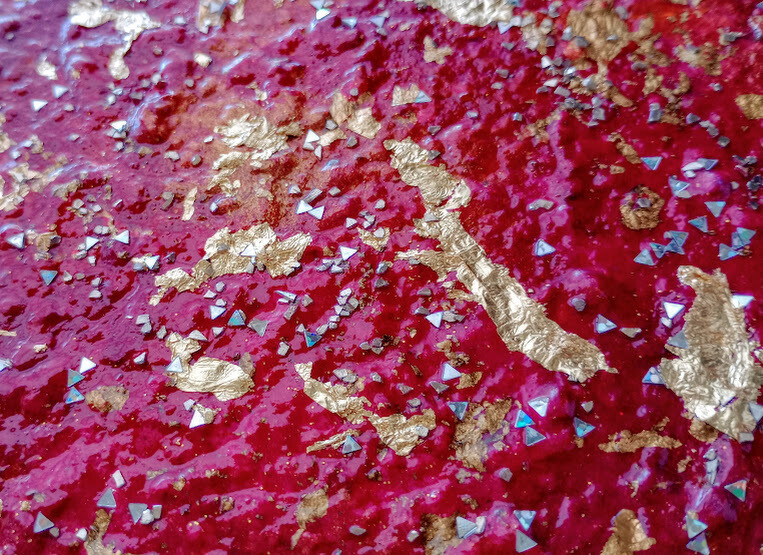 Cherries In The Snow - 12x12 LUXE Desk Art- Mixed Media Original