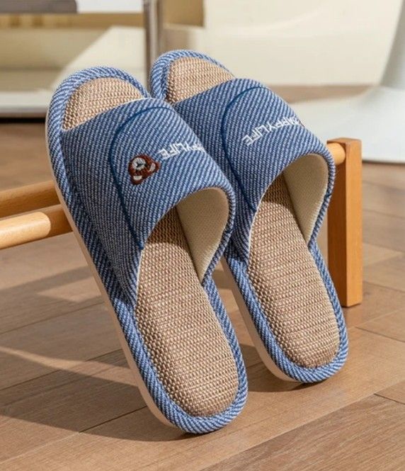Happy Life - Blue - Bear Logo Cozy Slippers