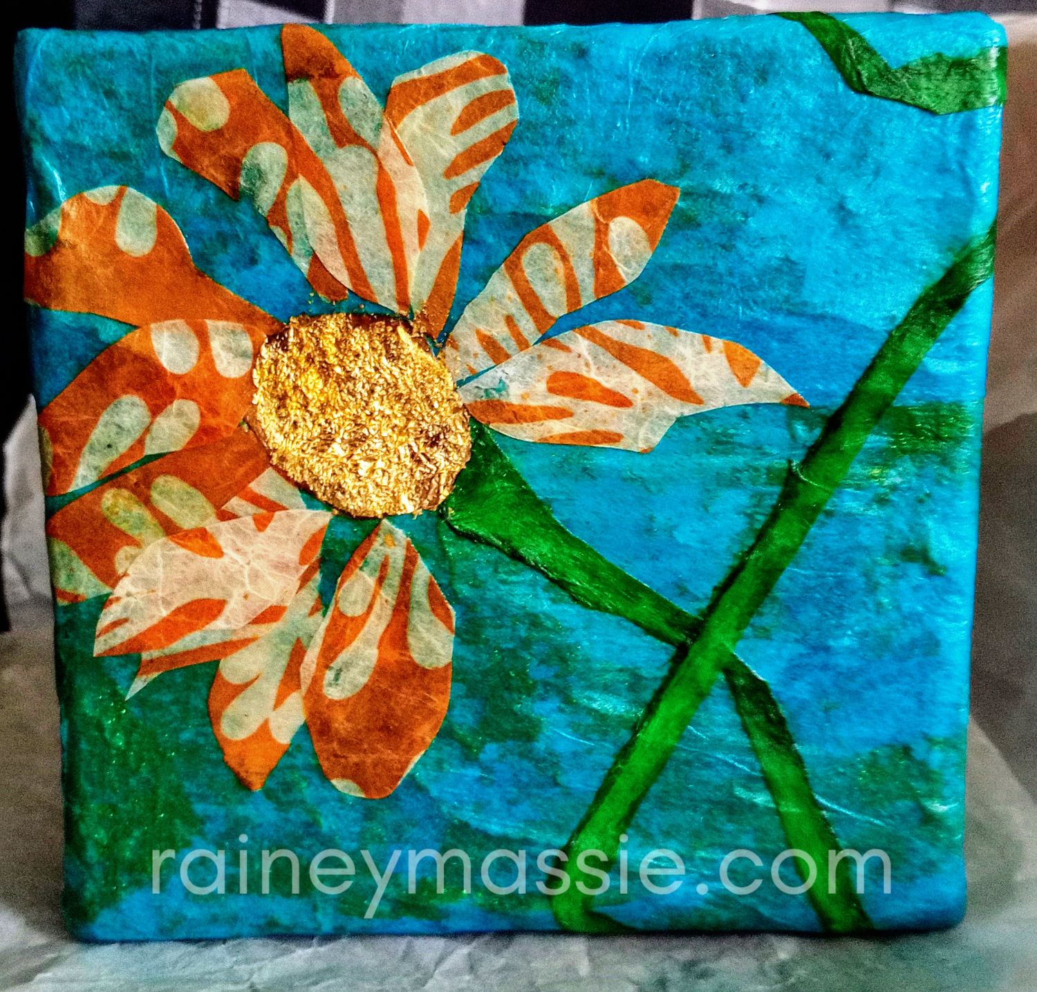 Golden Blooms - 6x6 Mixed Media Original
