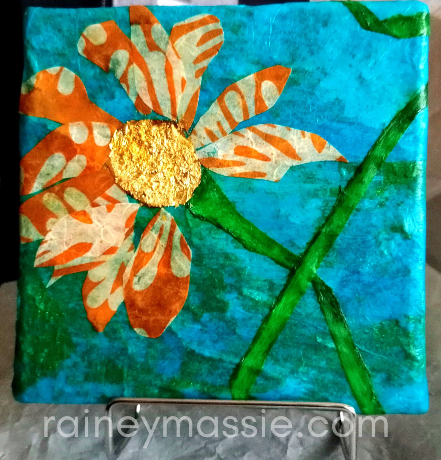 Golden Blooms - 6x6 Mixed Media Original