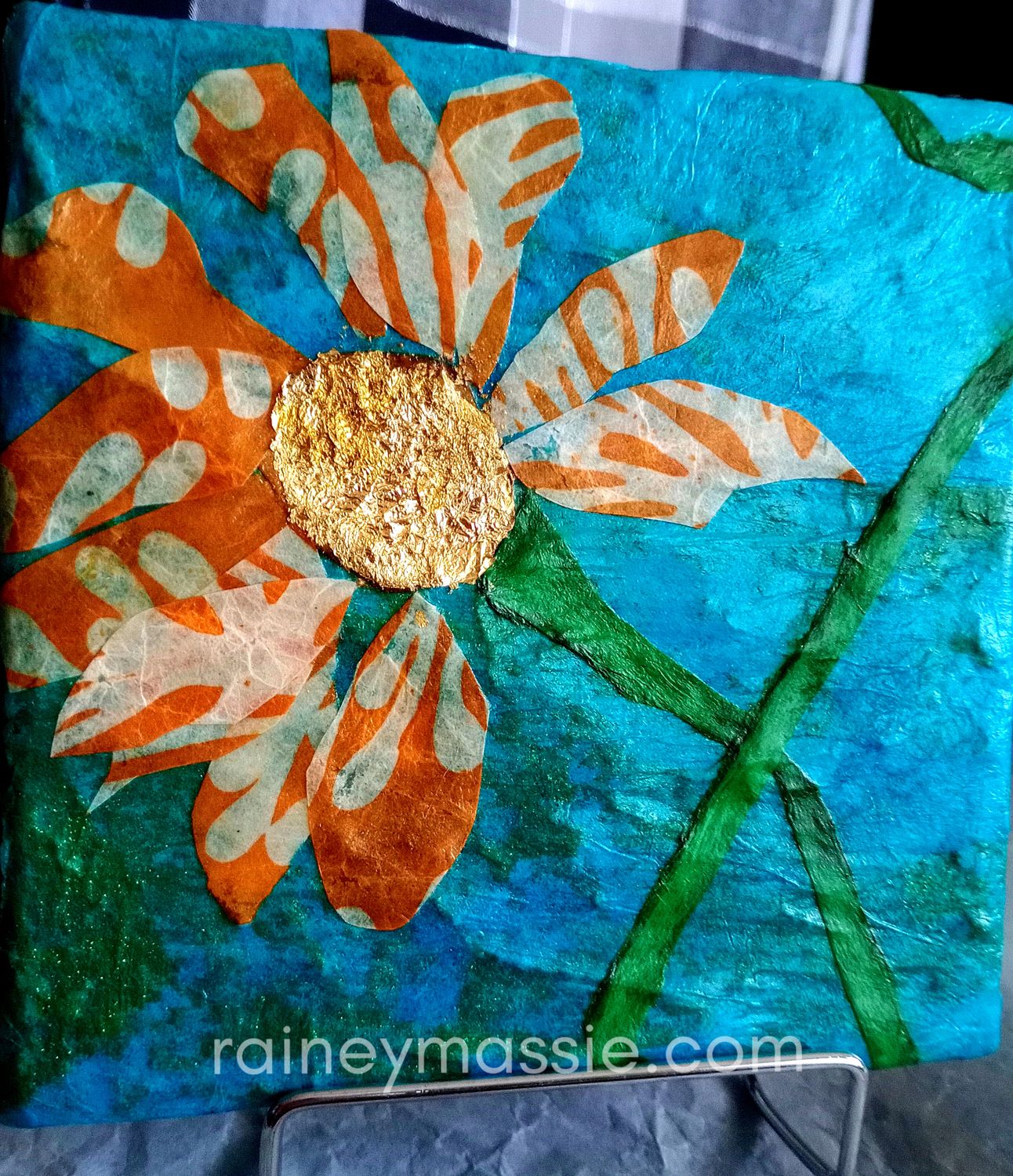 Golden Blooms - 6x6 Mixed Media Original
