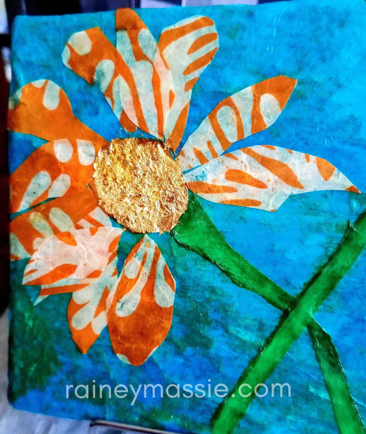 Golden Blooms - 6x6 Mixed Media Original