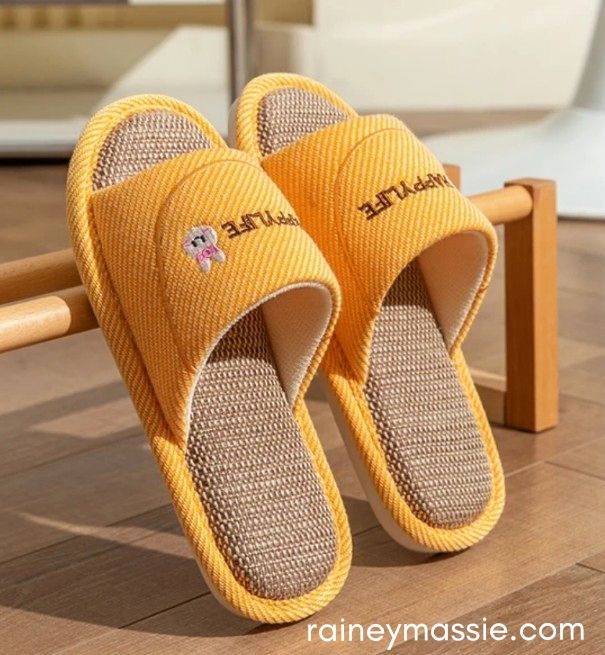 Happy Life Bunny Face - Yellow Logo Slippers - Size Small, Medium &amp; Large