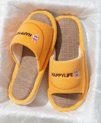 Happy Life Bunny Face - Yellow Logo Slippers - Size Small, Medium &amp; Large