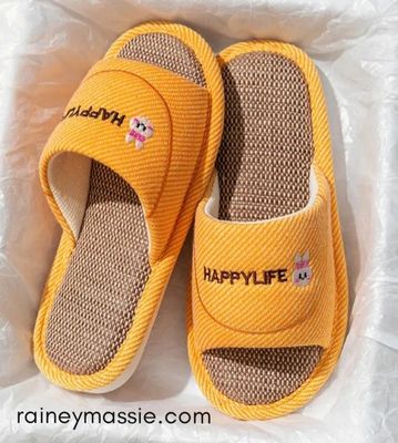 Happy Life Bunny Face - Yellow Logo Slippers - Size Small, Medium &amp; Large