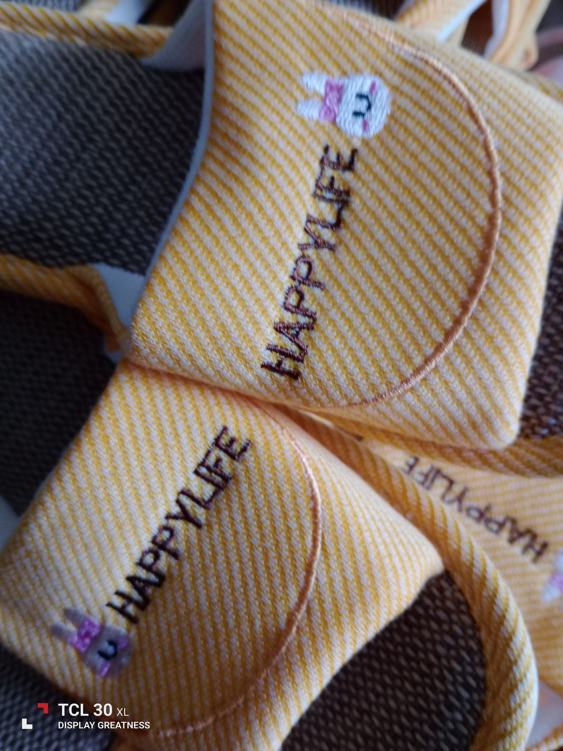 Happy Life Bunny Face - Yellow Logo Slippers - Size Small, Medium &amp; Large