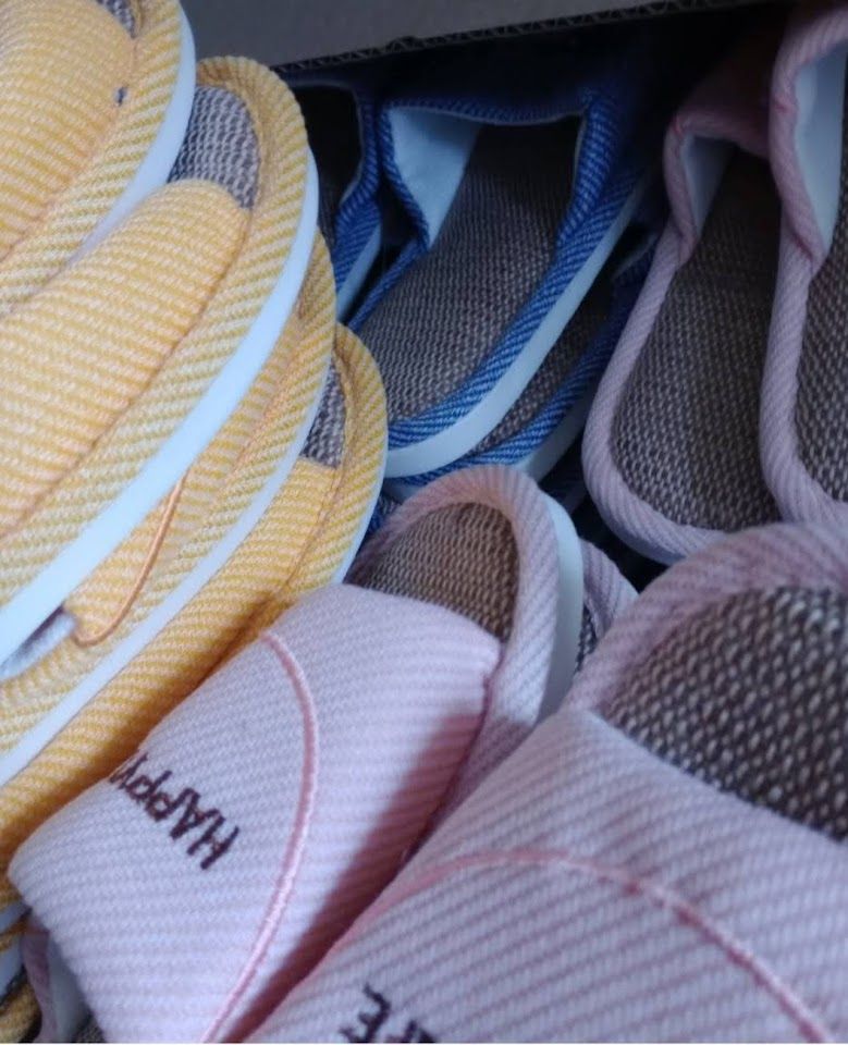 Happy Life Bunny Face - Yellow Logo Slippers - Size Small, Medium &amp; Large