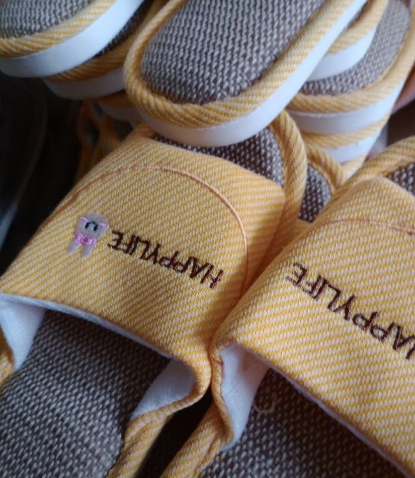 Happy Life Bunny Face - Yellow Logo Slippers - Size Small, Medium &amp; Large