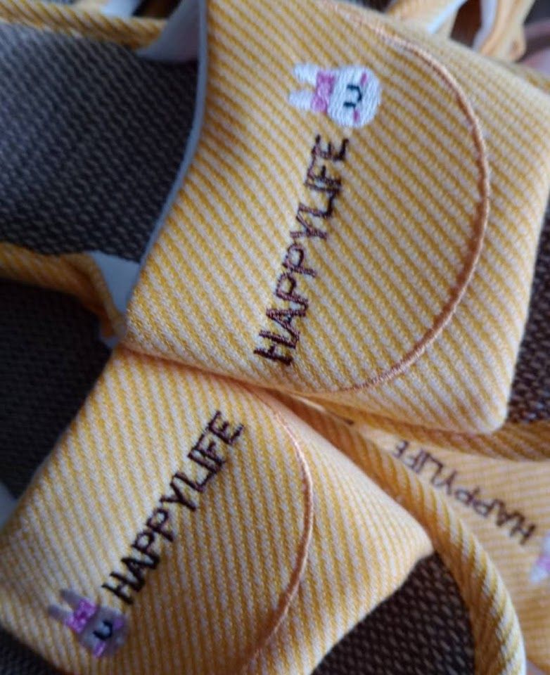 Happy Life Bunny Face - Yellow Logo Slippers - Size Small, Medium &amp; Large