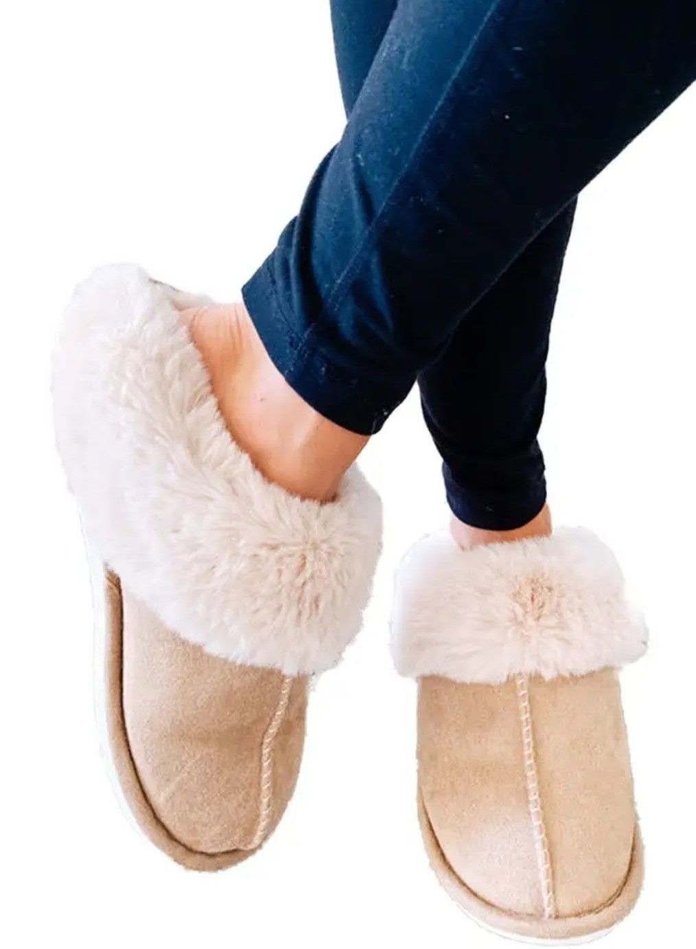 CozEy Life Ivory Fluffy Slippers- Size Medium
