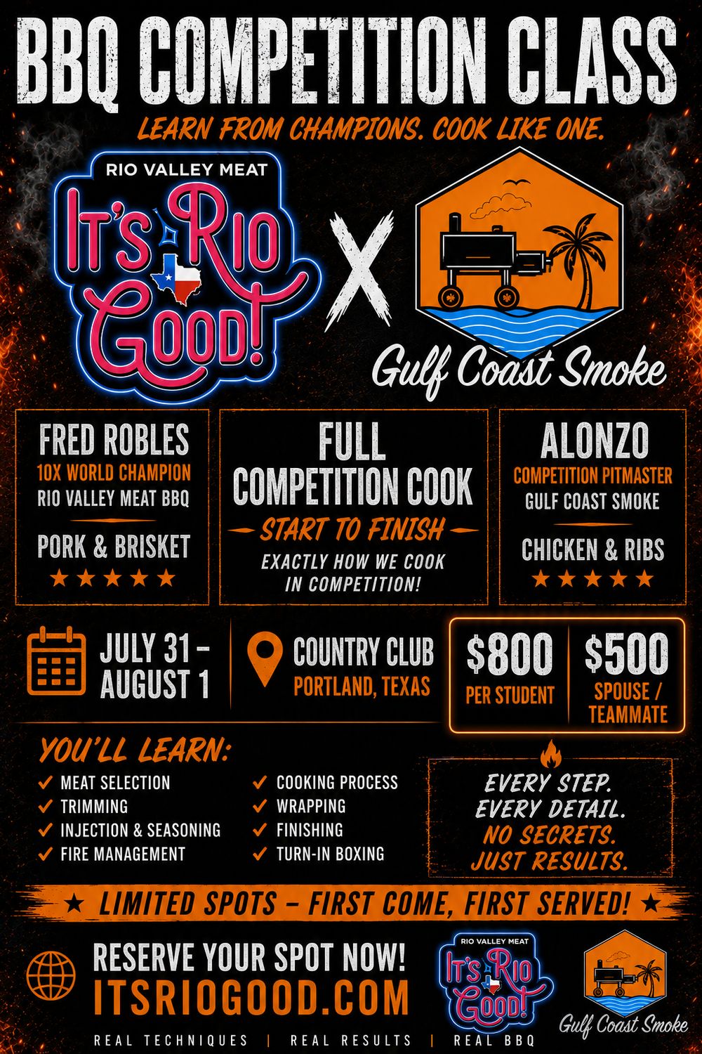Rio Valley Meat/ Gulf Coast Smoke BBQ Class Teammate/  Spouse