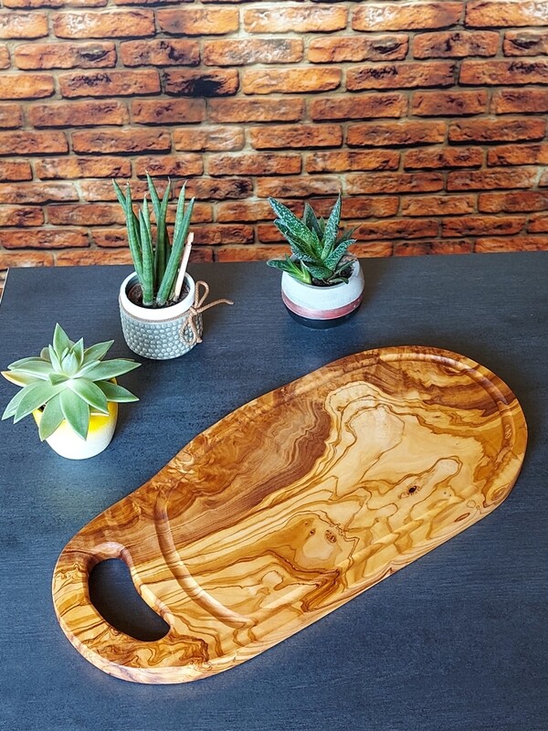 Steakbrett, Tranchierbrett mit Saftrille 40 cm, Schneidebrett, Holzbrett, Küchenbrett 