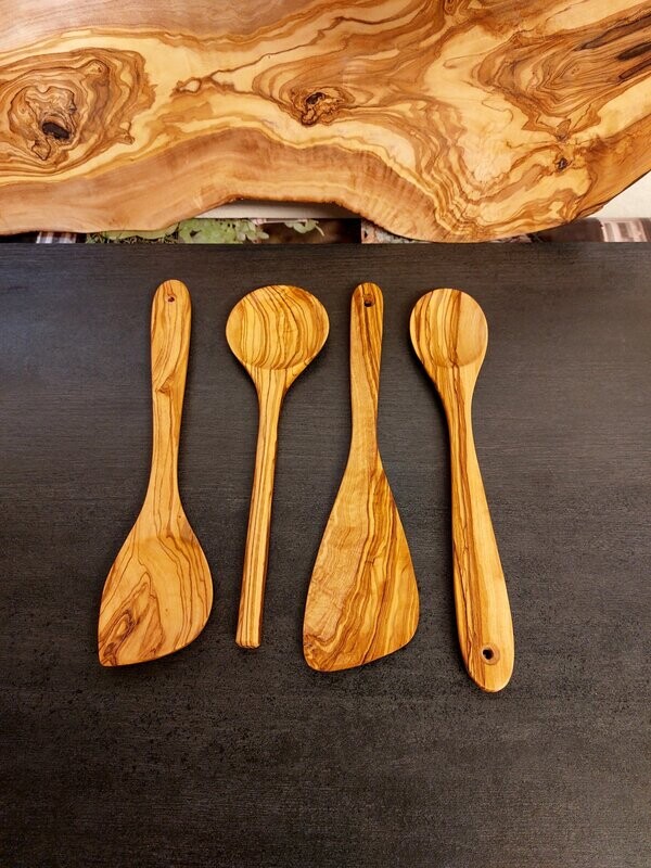 Küchenhelfer Set 4 tlg. aus Olivenholz Pfannewender Kochlöffel Servierlöffel Kochlöffel spitz, Küchenutensilien Bratenwender Holz Küchenhelfer Set 4 tlg. aus Olivenholz Pfannewender Kochlöffel Servierlöffel Kochlöffel spitz, Küchenutensilien Bratenwender Holz