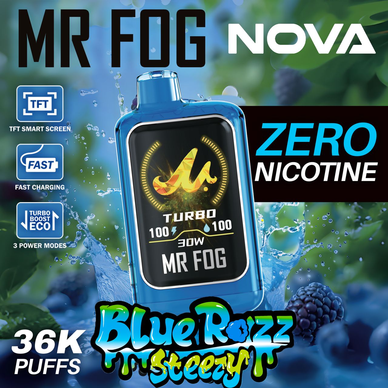 MR FOG NOVA BLUE RAZZ STEEZY EDITION ZERO NICOTINE 36K PUFFS 20ML