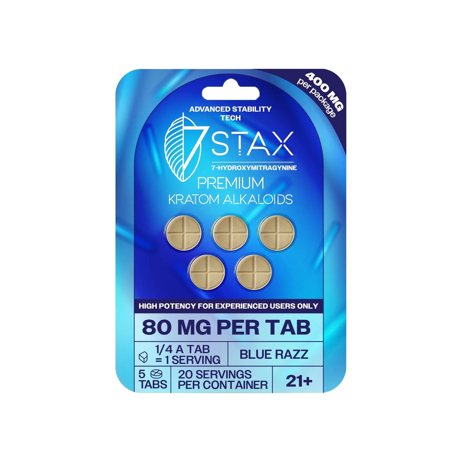 7STAX 400MG MITRAGYNINE PREMIUM BOOSTED ALKALOIDS 80MG X 5CT TABLETS