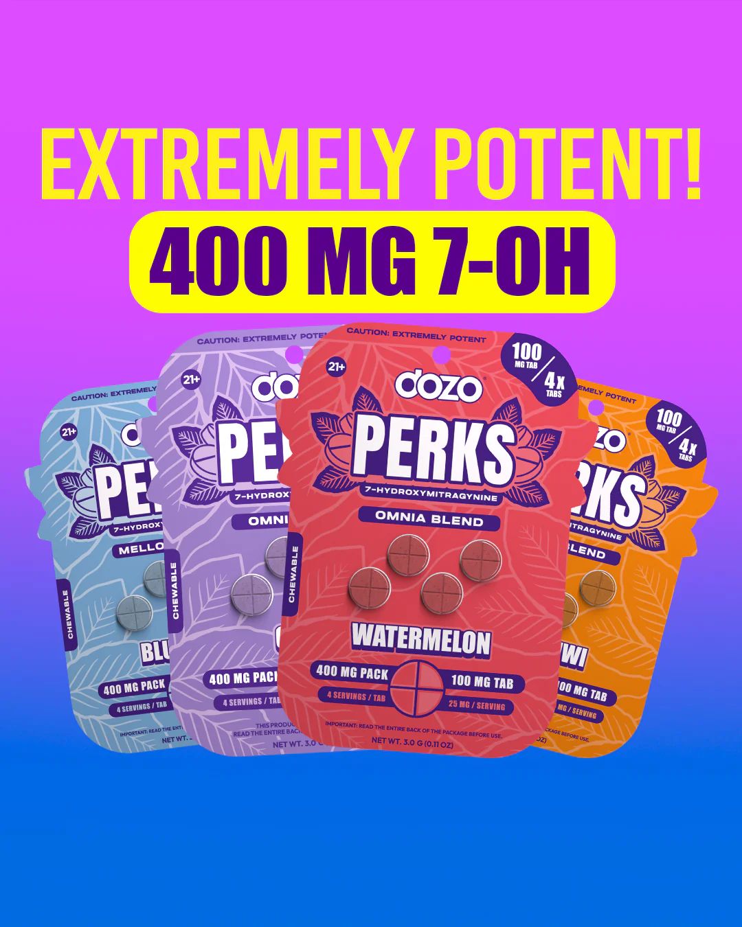DOZO PERKS 400MG 7-HYDROXYMITRAGYNINE 100MG X 4CT CHEWABLE TABLET