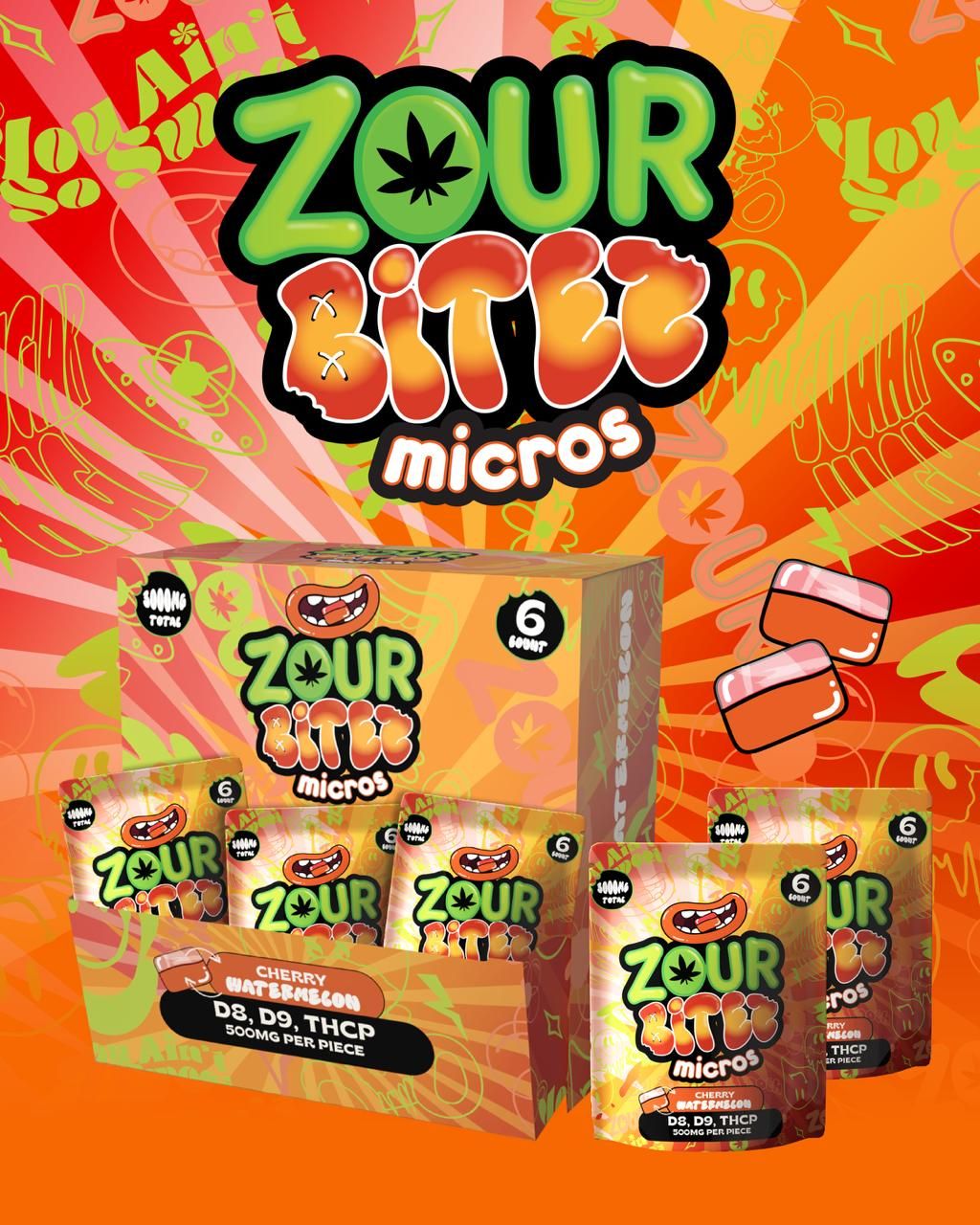 ZOUR BITEZ MICROS 6CT GUMMY BAG 3,000MG (500MG PER GUMMY)