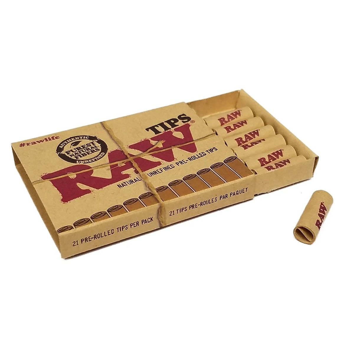 RAW AUTHENTIC PRE-ROLLED TIPS 21CT BOX