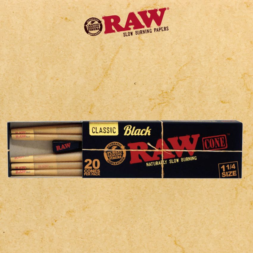 RAW CLASSIC BLACK 1 1/4 CONES 20CT
