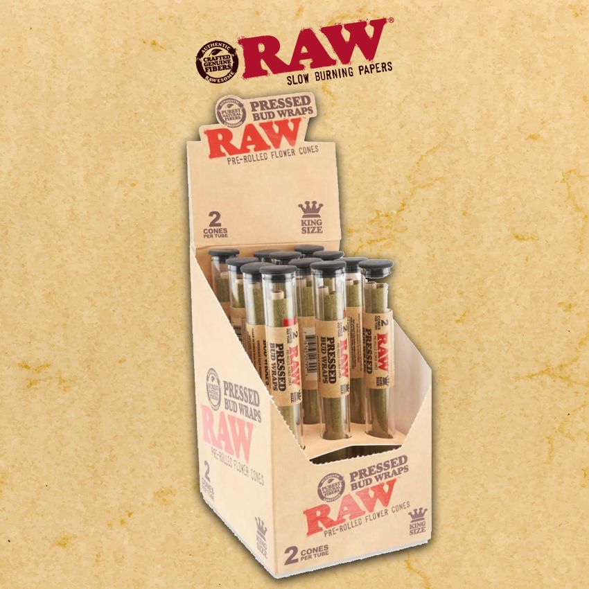 RAW KING SIZE PRESSED BUD WRAPS 2CT CONES RAW KING SIZE PRESSED BUD WRAPS 2CT CONES