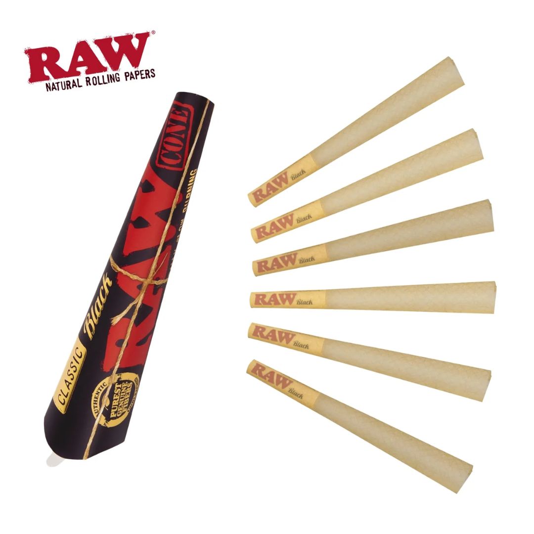 RAW CLASSIC BLACK 1 1/4 CONES 6CT RAW CLASSIC BLACK 1 1/4 CONES 6CT