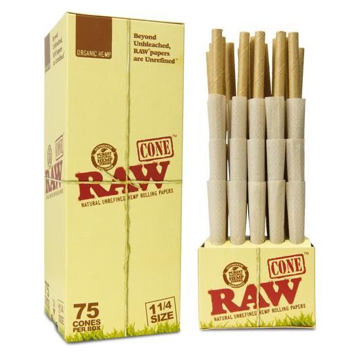 RAW ORGANIC HEMP 1 1/4 CONES 75CT RAW ORGANIC HEMP 1 1/4 CONES 75CT