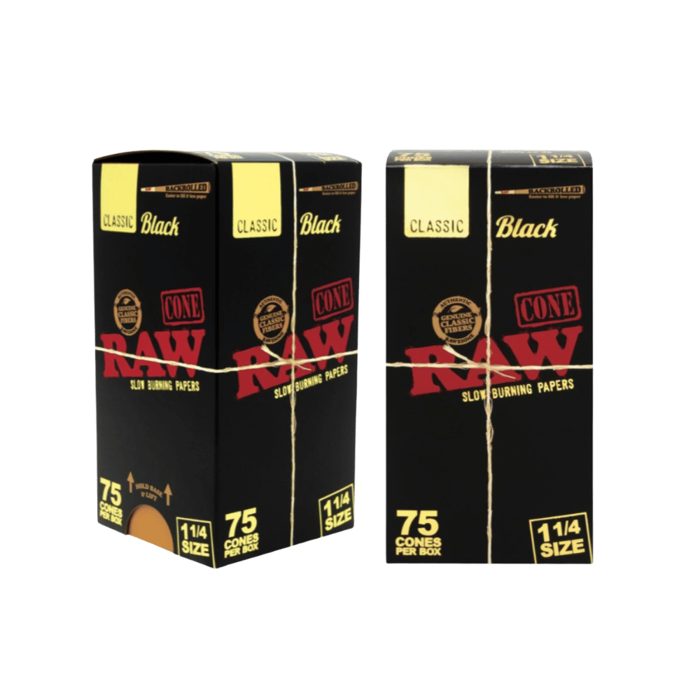 RAW CLASSIC BLACK 1 1/4 CONES 75CT RAW CLASSIC BLACK 1 1/4 CONES 75CT