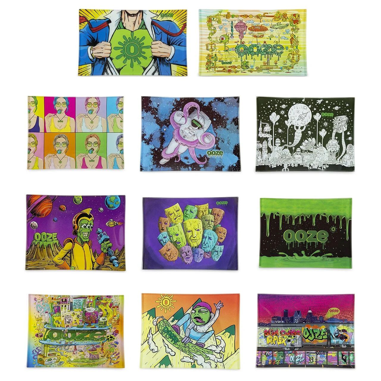 OOZE SHATTER RESISTANT ROLLING TRAY ASSORTED DESIGNS OOZE SHATTER RESISTANT ROLLING TRAY ASSORTED DESIGNS